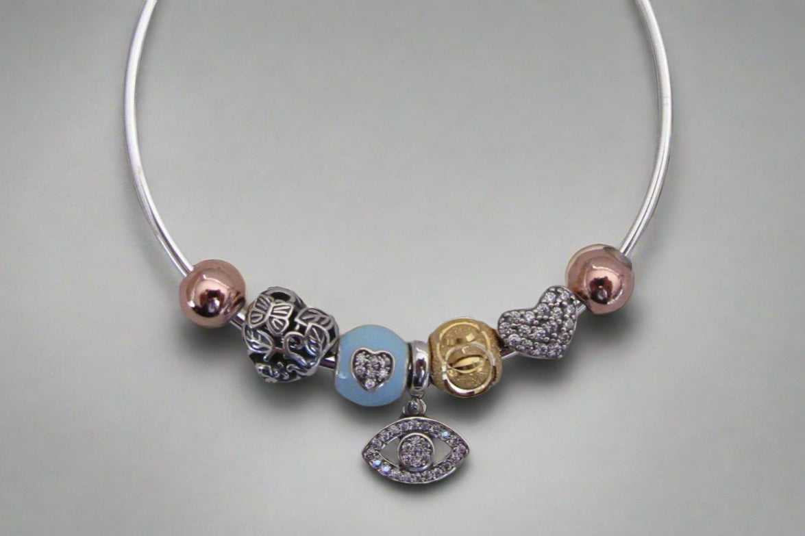 Evil eye and heart charm bracelet