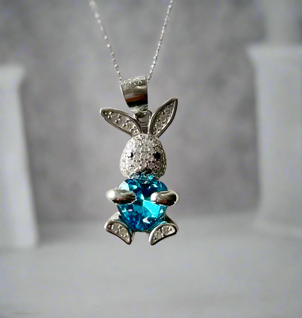 Silver blue stone Mr. Rabbit pendant