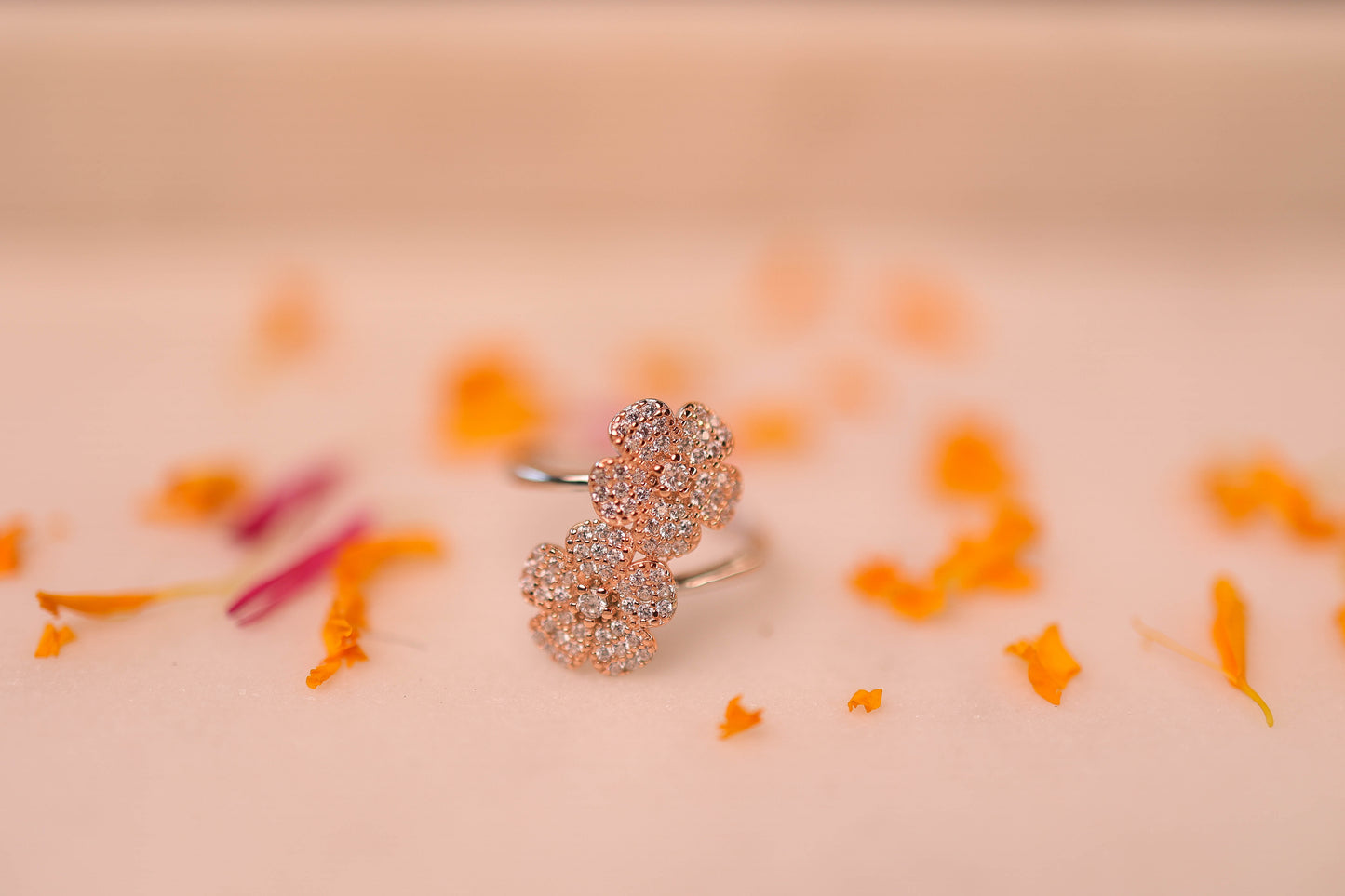 Rose gold double flower ring