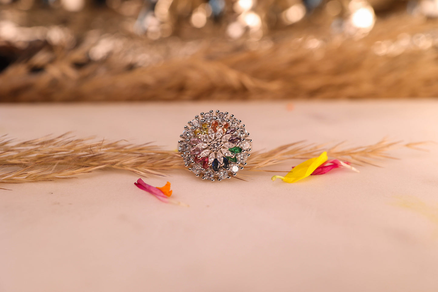Large colorful floral ring