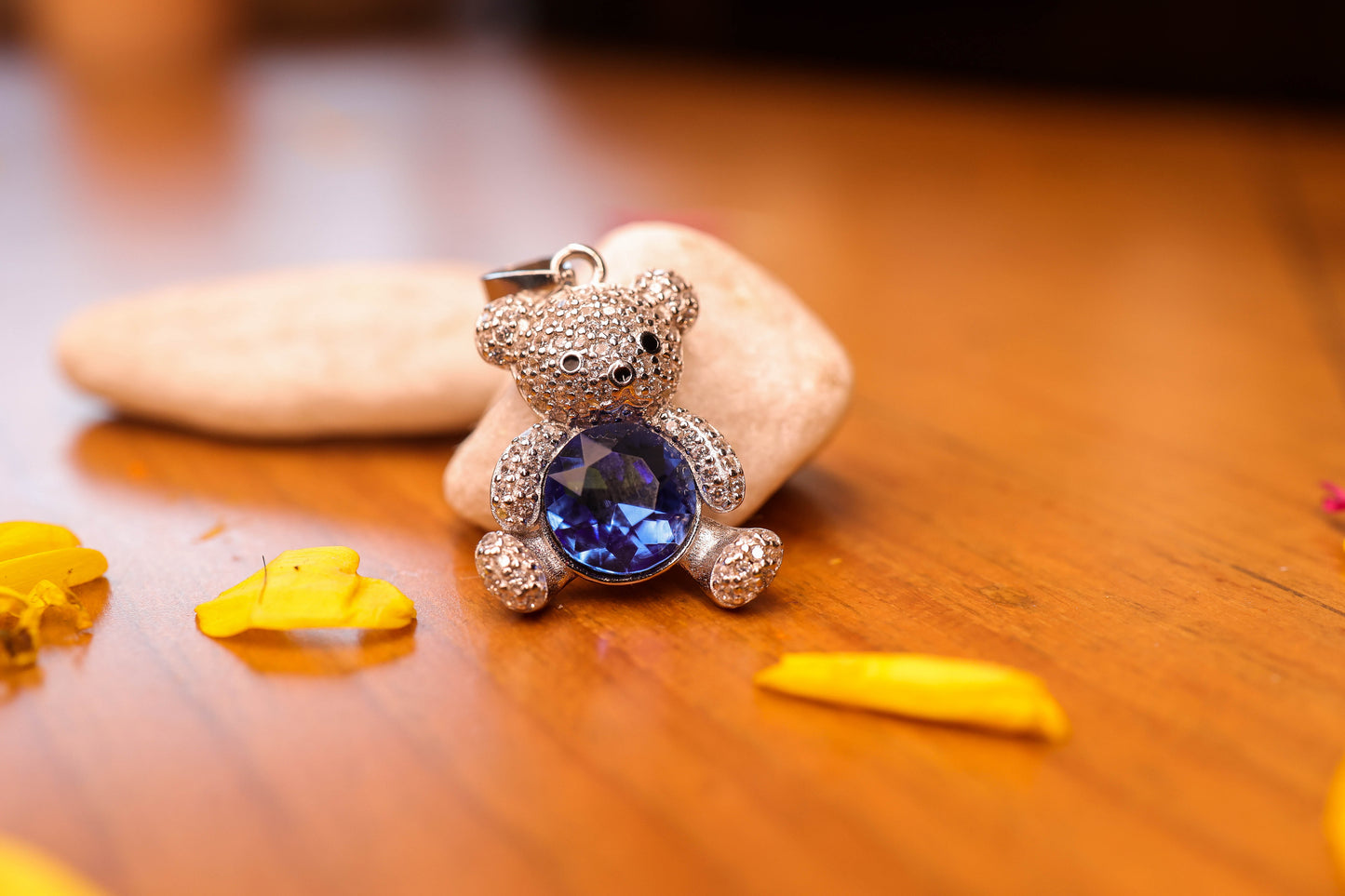 Silver blue stone teddy bear