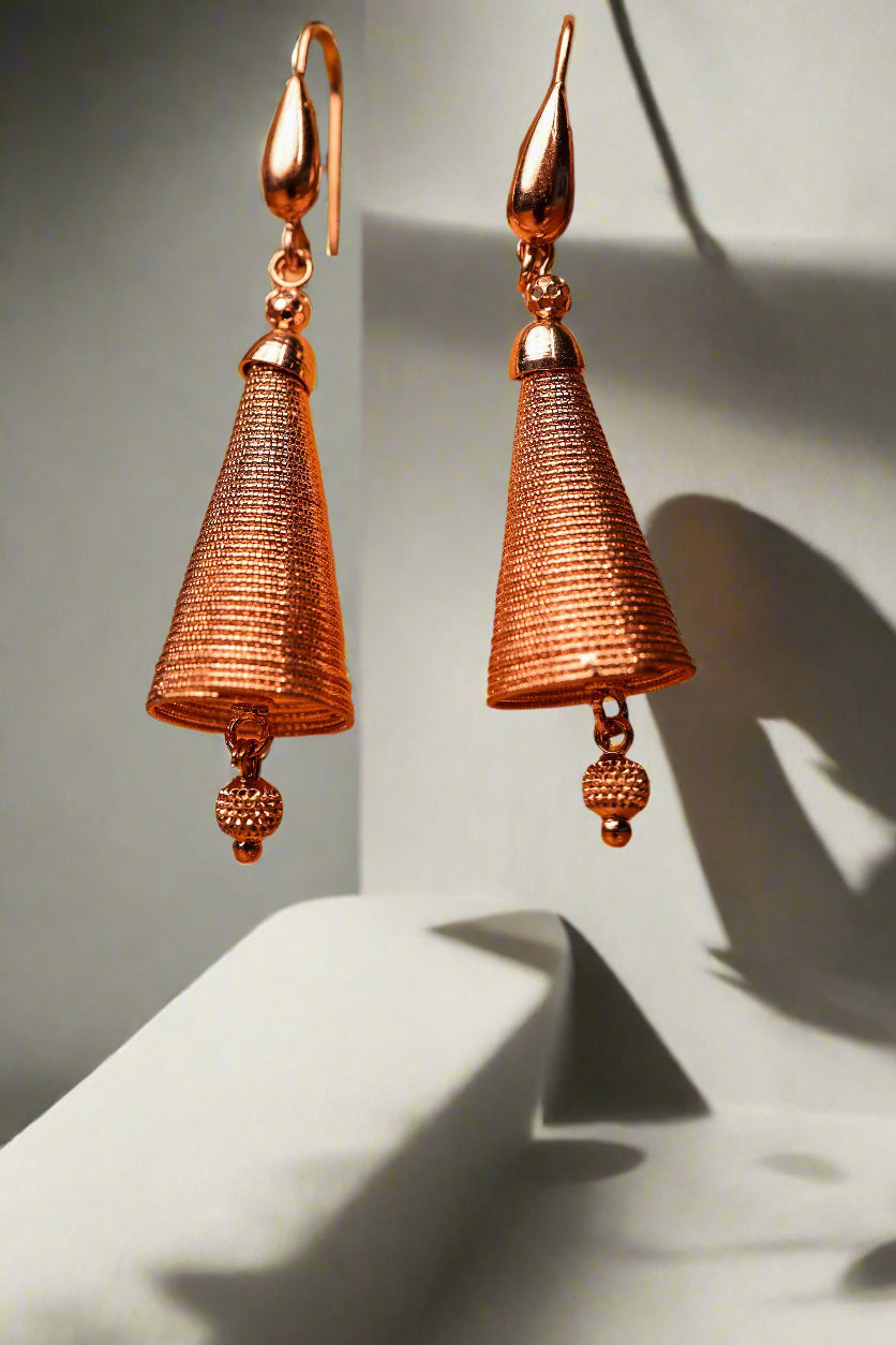 Bronze cone shaped earings with bronze drops