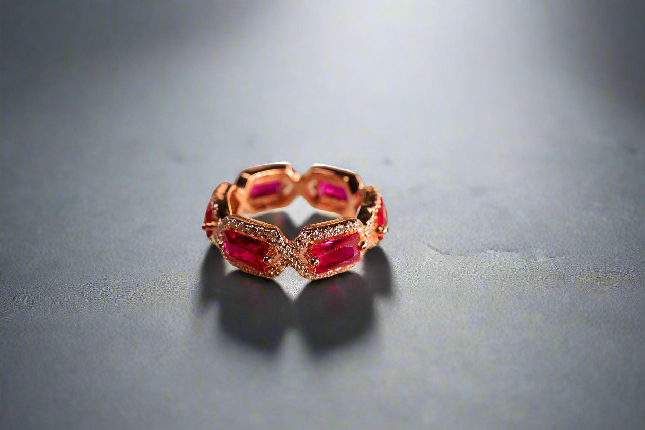 Pink stone and rose gold ring