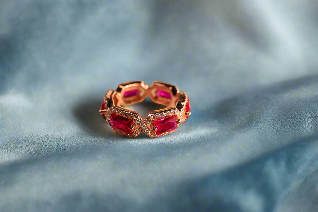 Pink stone and rose gold ring